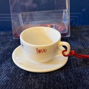VTG Starbucks White Espresso Cup with Red ‘Love’ Design Holiday Ornament/2005